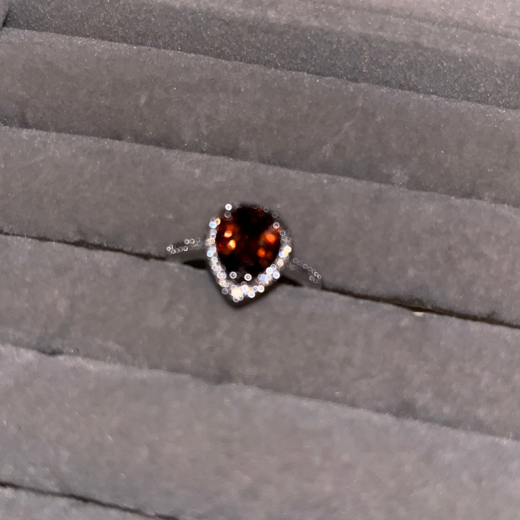 Elegant Silver And Red Teardrop Ring